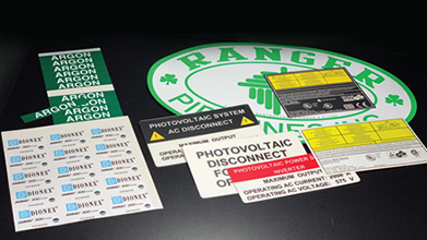 Industrial roll labels on production line
